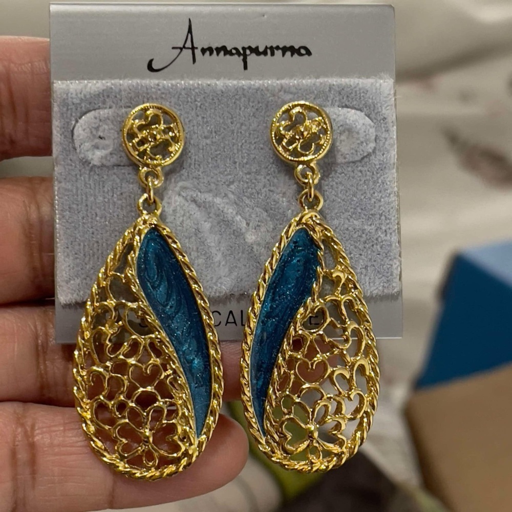 Annapurna Blue & Gold Filigree Dangle Earrings